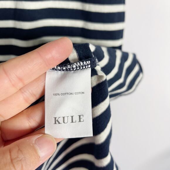 Kule XSmall Navy Blue Cream The Tee Dress Striped Short Sleeve Crew Neck Cotton - Picture 7 of 10